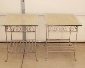 Pair of Woven Rattan & Metal Side Tables