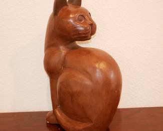 Carved Wooden Cat Sculpture