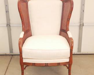 Ethan Allen Faux Bamboo Carved Wingback Armchair w/Cane Inserts