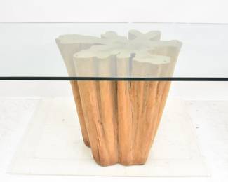 ROOT WOOD GLASS TOP TABLE 