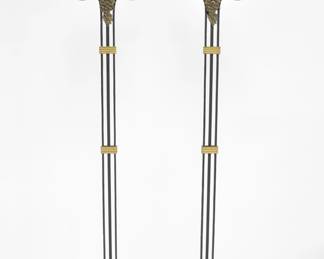 FREDERICK CARDER FOR STEUBEN MOLDED GLASS CREST IRON FLOOR LAMPS 