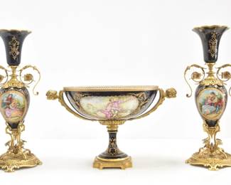 3 PIECES SEVRES CONSOLE SET 
