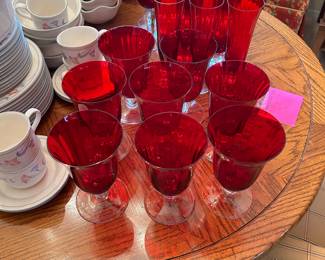 Red stemware, 8 water, 6 Wine and 5 champagne