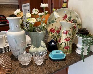 Southern living pitcher and plate, vases