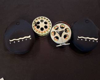 Lamson Lite Speed Fly reel with  spare spool and lines in pouches.