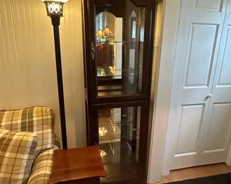 Living Room - Display wood/glass curio cabinet, side table and floor lamp