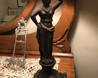 Vintage Tiffany Style Lamp with Lady holding shade Bronze. $125. obo