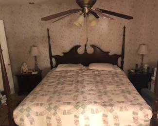 4 poster California King RICH Bold carved wood expressing strong character and a safe place to sleep. Intricate details that keeps your attention with 4 more pieces to match the set. $1,800 obo