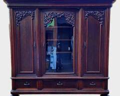 Fantastic Antique Hand Carved Wood Kas Armoire three drawer three door bun foot Comes apart for transport
