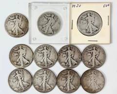 11 1917-1945 Walking Liberty Half Dollars .900 Silver
