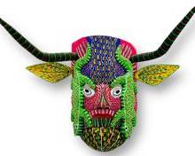 RUTILO PASCUAL ZACATIAS Vintage Hand Crafted And Painted Wooden Collectible Large Colorful Mask, Signed By Artist
