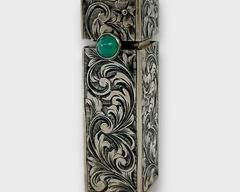 Fancy 800 gemstone Incised Silver Lipstick Holder
