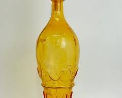 ART GLASS ITALIAN EMPOLI MASSIVE AMBER GLASS DECANTER W EMBOSSED Swirl MCM Mid Century Modern
