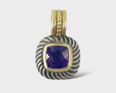 Fine David Yurman Sterling Silver & 14K Yellow Gold Amethyst Pendant
