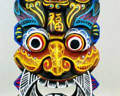 Vintage Balinese Hand Crafted And Painted Wooden 15 Colorful Decorative Hanging Mask
