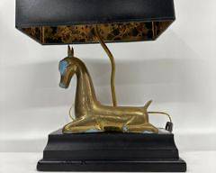 Vintage Brass Art Deco Deer table lamp Marbleized interior shade MCM Mid Century Modern
