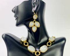 Julie Vos Gold Plated Moon Stone 8.5 Inch Toggle Bracelet W/ Matching Pierced Dangle Earrings
