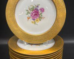 Lovely Fine Ovingtons Set Of Twelve Gold Trim Floral China Plates
