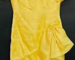 Fancy Carolina Herrera Vintage Yellow Floral & Polka Dot Puff Sleeve Silk Dress W/ Large Accent Bow Sz 6
