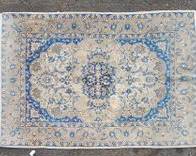 Stunning Vintage Hand Knotted Persian Silk Area Rug with Birds, Vines, Scrolls - blue, ivory, pinks, peach, light gray, tightly woven
