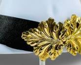 CHRISTIAN DIOR 1840 Oversized Gold Buckle Set W/ Black Wide Strap
