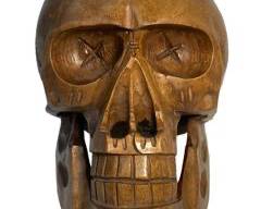 Fantastic Vintage Life Sized Carved Wood Figural Skull Decoration
