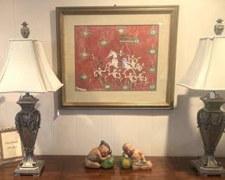 Matching lamps; Asian style art and figures