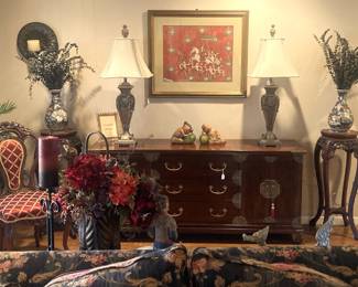 Another buffet; matching lamps; Asian style art