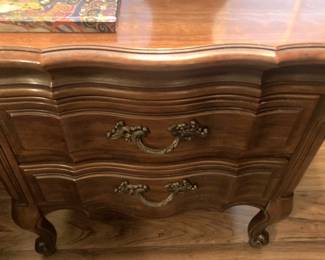 One of two fruitwood Provincial nightstands
