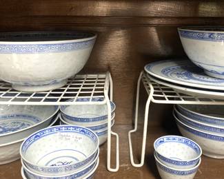 "Jingdezhen Chinese Rice Eye Grain" - translucent blue & white porcelain dishes