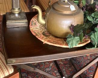 Side table; copper kettle