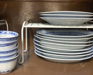 "Jingdezhen Chinese Rice Eye Grain" - translucent blue & white porcelain dishes