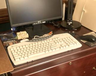 Lateral file cabinet; keyboard and monitor