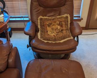 Soft leather chair and ottoman