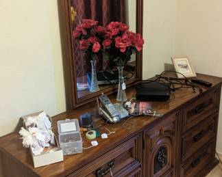 vintage wood dresser and mirror