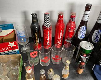 Table Lot of Breweriana Items, Bottles, Glasses