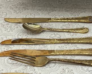 Large Set Gold Plated Silverware, Serving Utensils