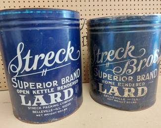 (2) Streck Bros Lard Tins Belleville IL