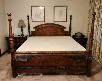King 4 post bedframe, headboard, foot board and slats. No mattress or box springs 