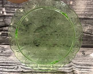 Vintage Green depression footed tray, 10 inch, cherry blossom, Excellent condition!