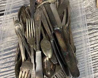	Antique Silverplated flatware, forks, knives, spoons