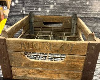 Antique wood and metal bottle crates, Aines 47