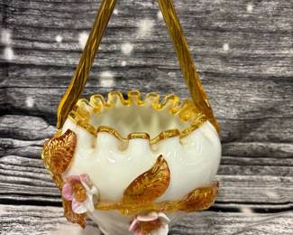 Antique art deco basket, uranium, stevens williams