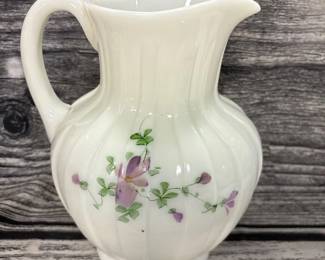 Vintage Fenton 8 inch pitcher, violets in the snow