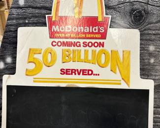 Vintage Mcdonalds cardboard advertisement, with chalkboard writing area.
