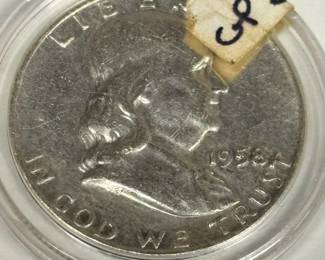 1958 Franklin half coin, High grade, with case