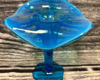 Dugan blue opalescent Jack in the pulpit vase, Excellent condition.