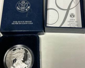 2004 American eagle one ounce proof silver bullion coin, with box