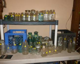 Lots of vintage canning jars & great old soda bottles