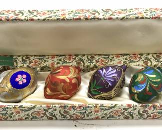 Set 6 Hand Painted Glass Ornaments NIB, Italy
